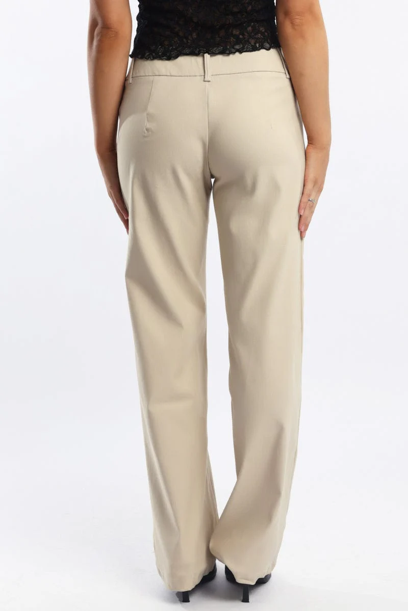 Beige Straight Fit Low Rise Pants - Image 5