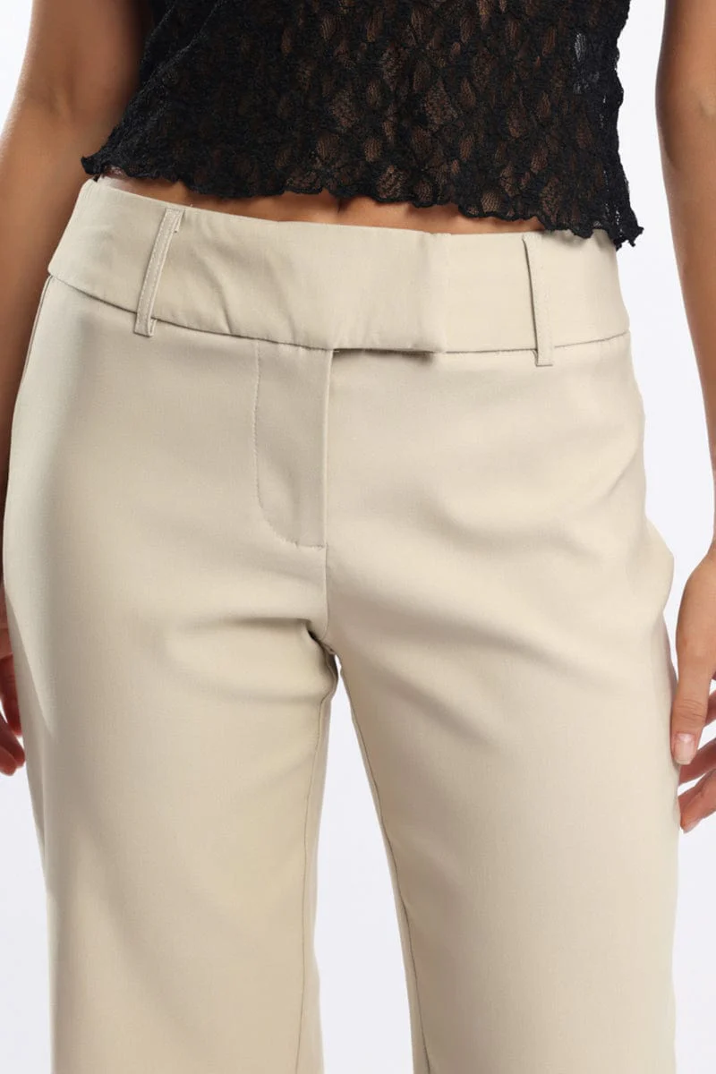 Beige Straight Fit Low Rise Pants - Image 6