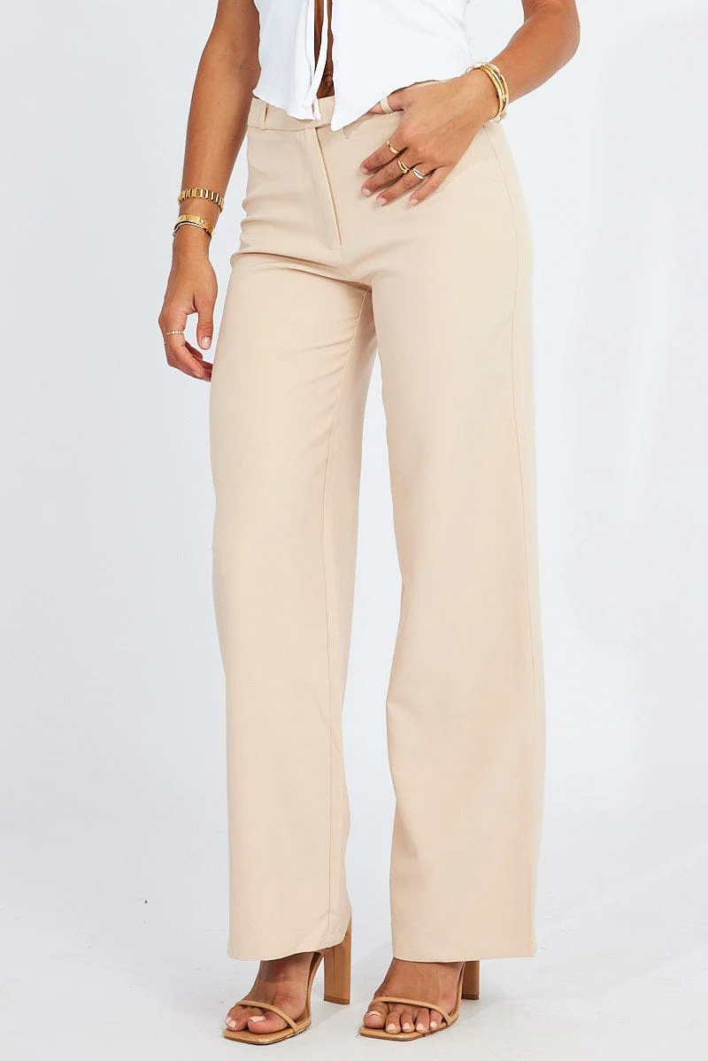 Beige Straight Fit Pants Mid Rise - Image 4