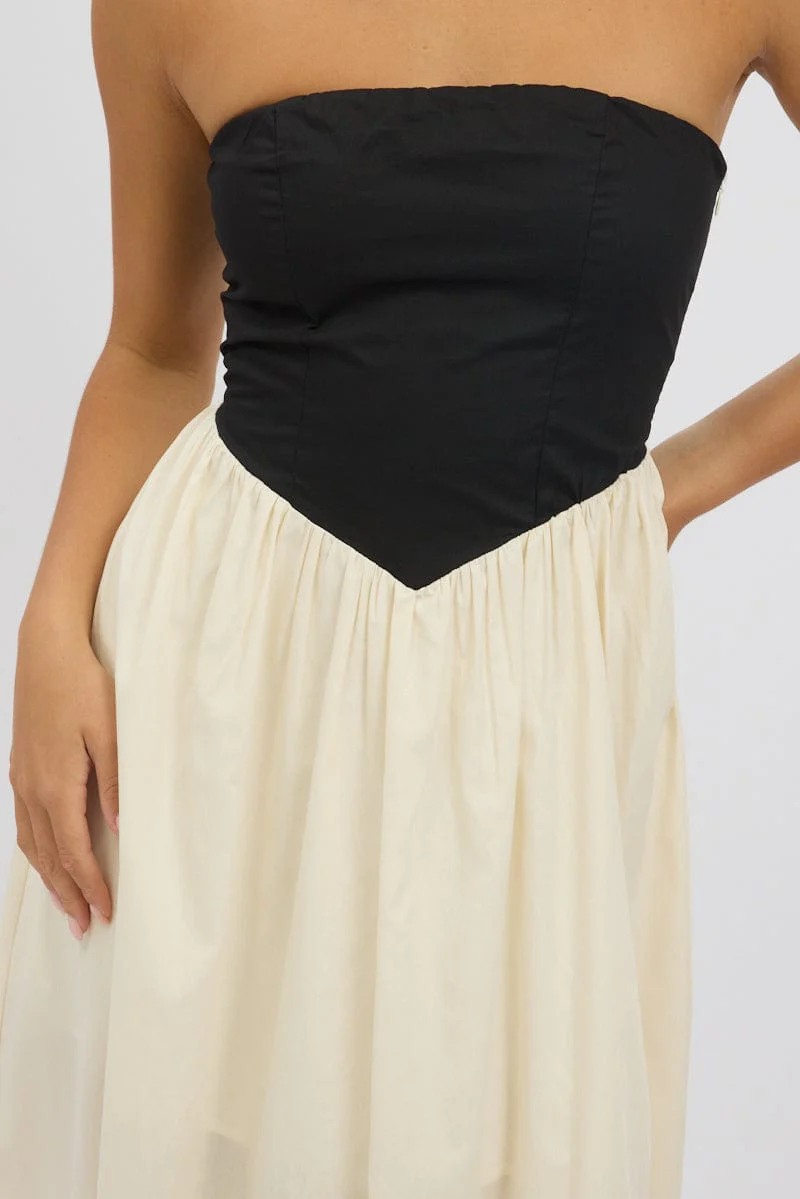 Beige Strapless Maxi Dress Colour Block - Image 6