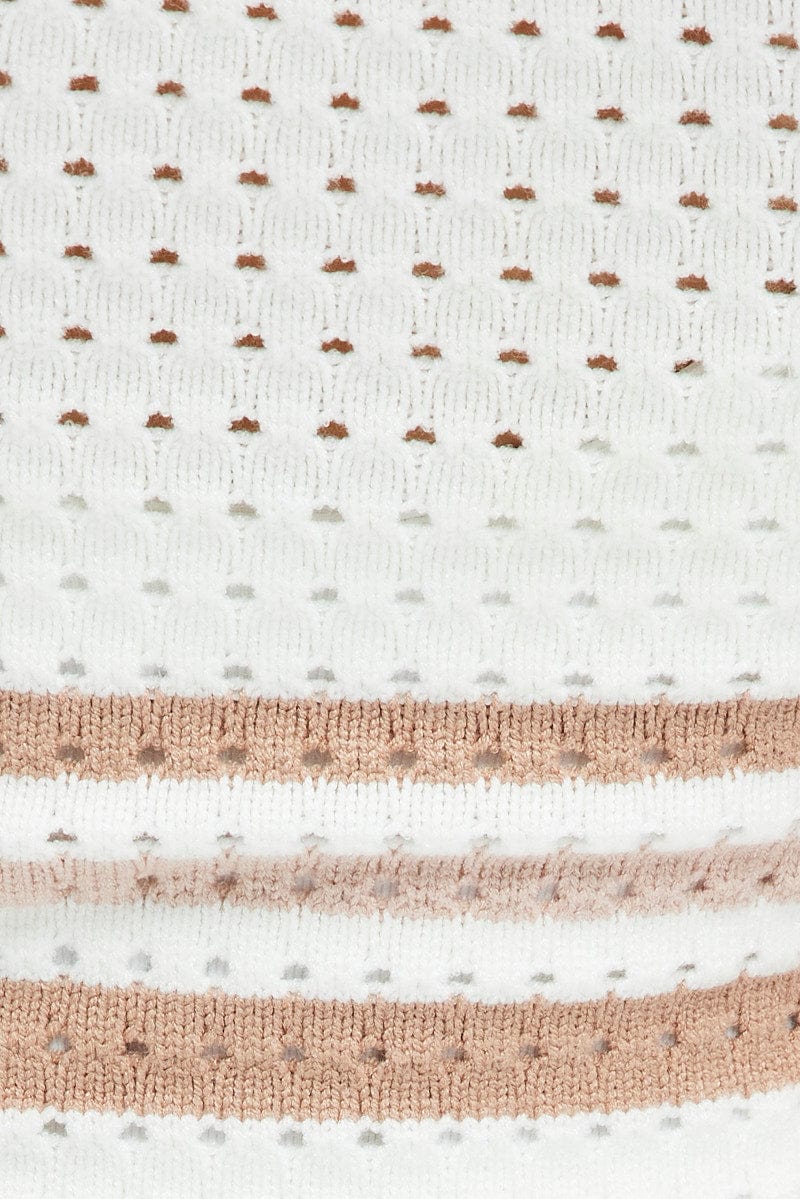Beige Stripe Knit Dress Sleeveless Crochet - Image 6