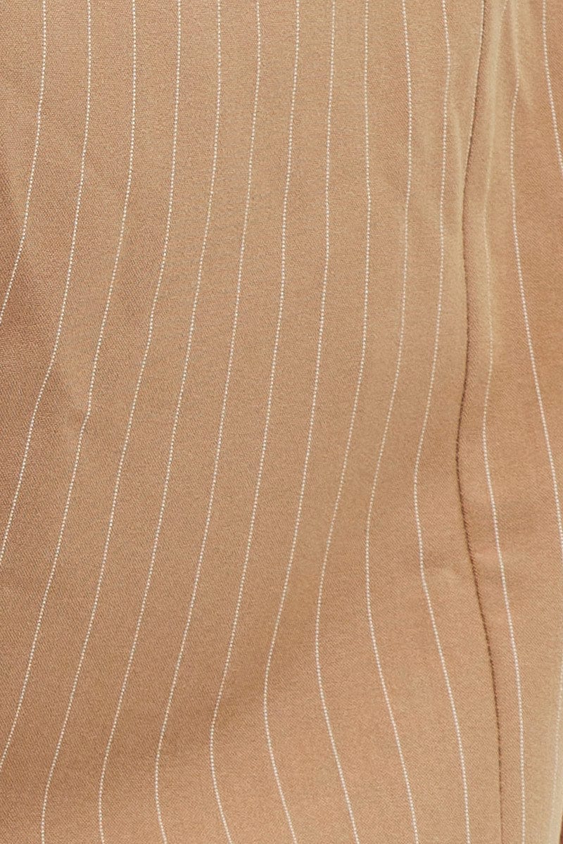 Beige Stripe Top Waistcoat Sleeveless V Neck Button Up Relaxed - Image 6