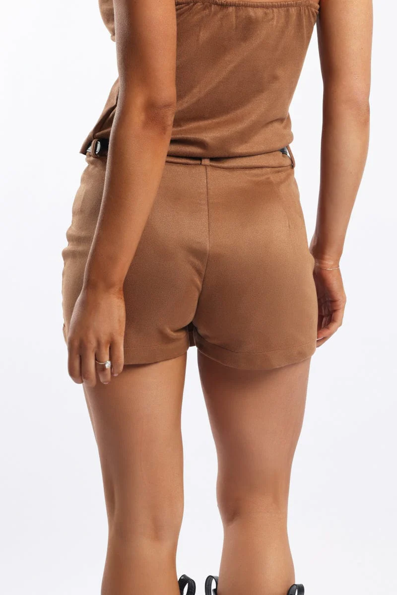Beige Suede Skort Skirt Belted - Image 5