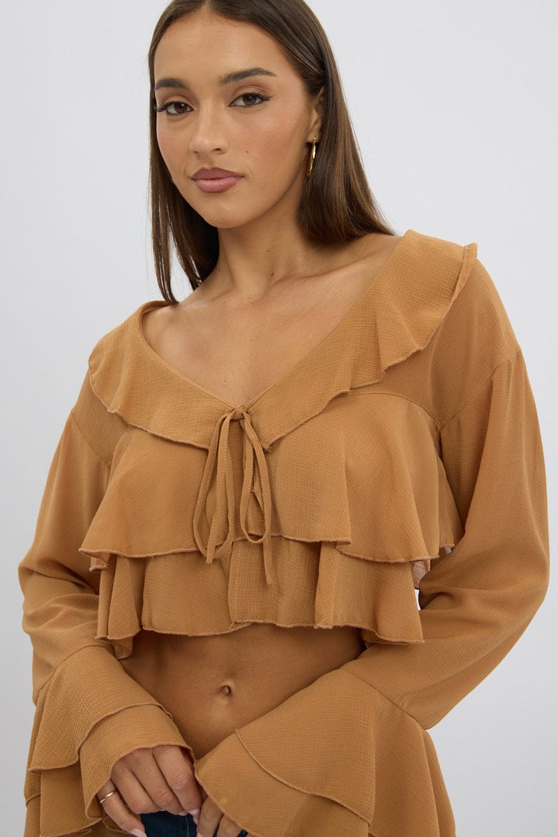 Beige Tie Up Blouse - Image 3