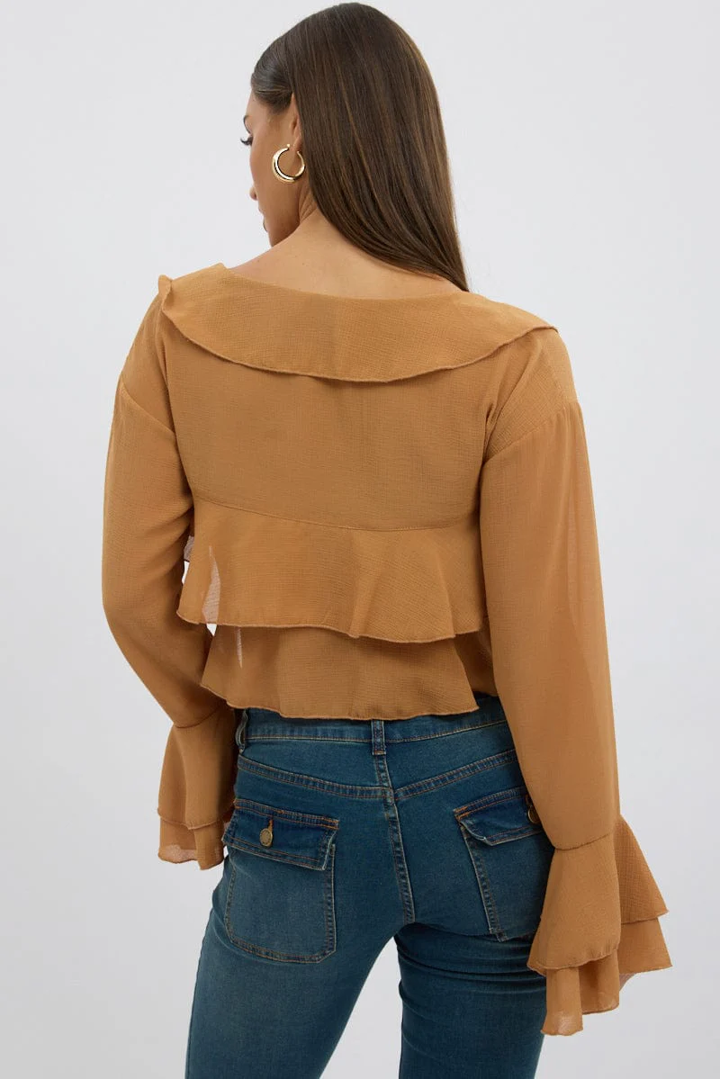 Beige Tie Up Blouse - Image 5