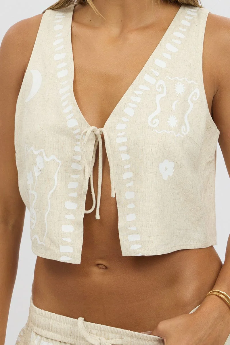 Beige Tie Up Front Top - Image 6