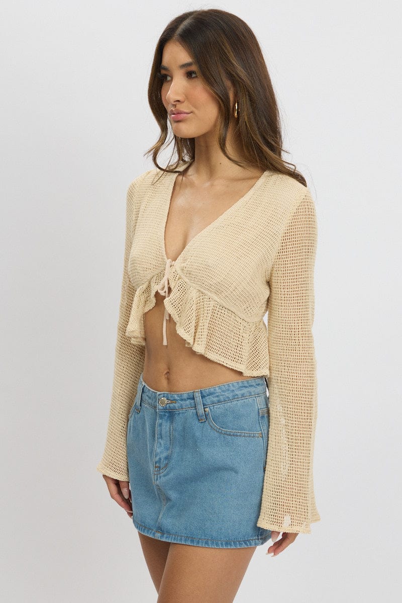 Beige Tie Up Top - Image 4