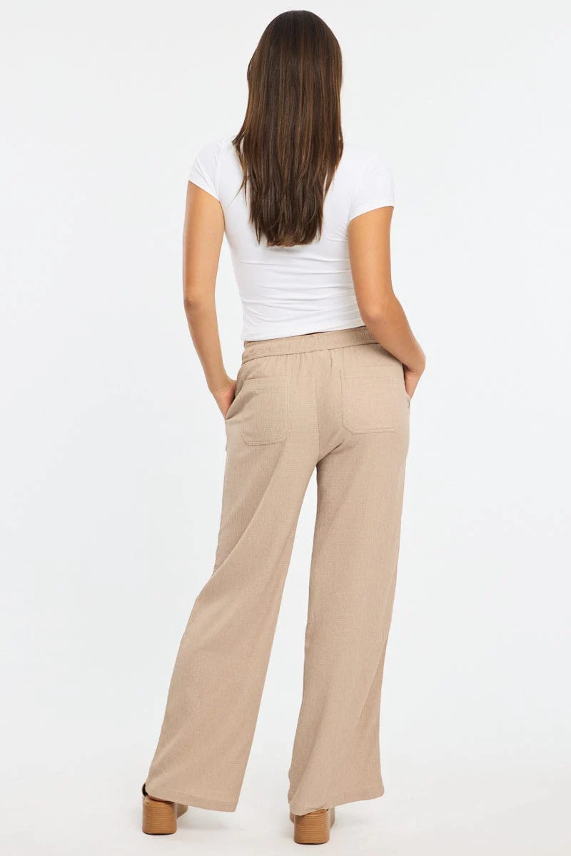 Beige Wide Leg Pants Elasticated Waist - Image 4