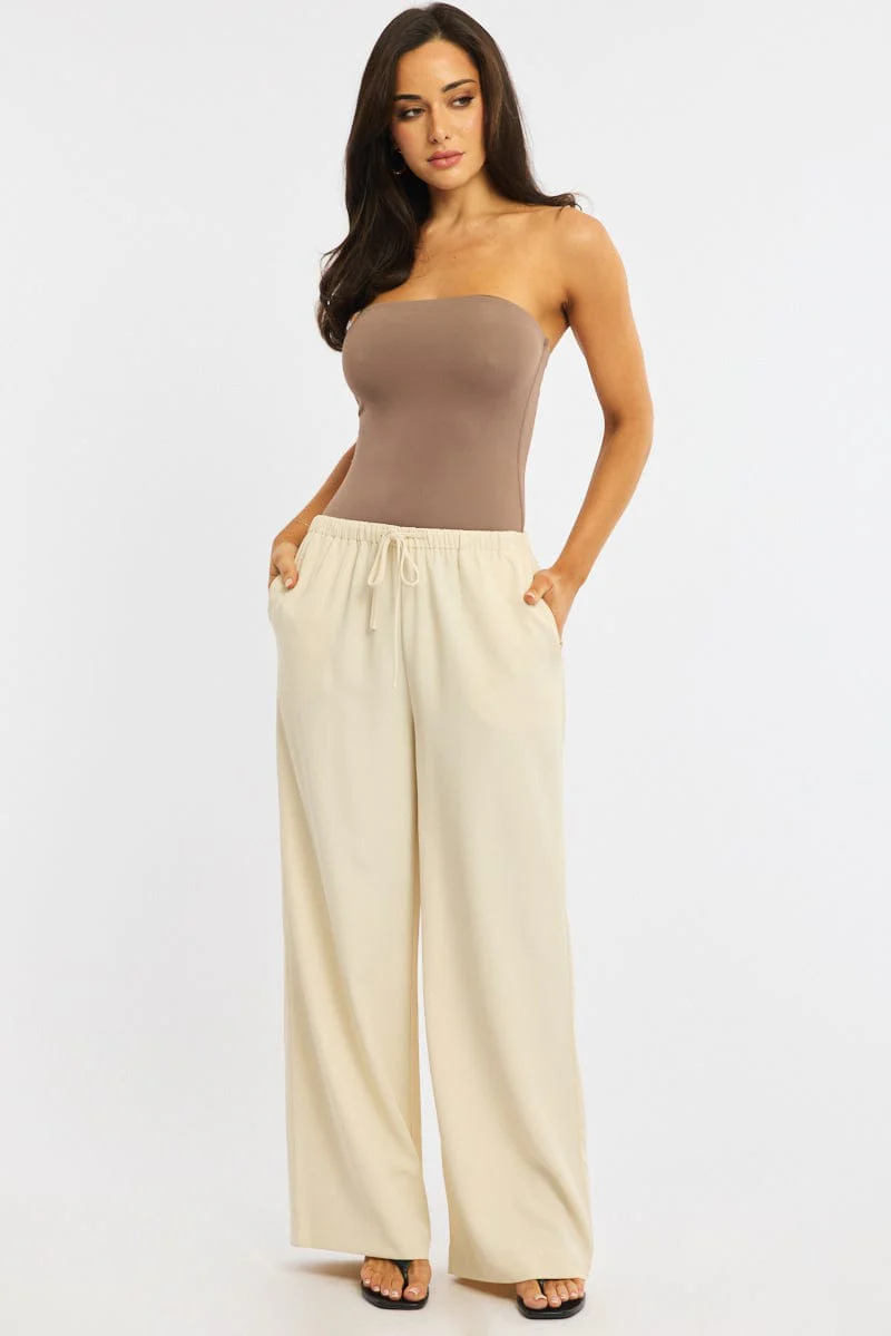 Beige Wide Leg Pants Elasticated Waist - Image 2