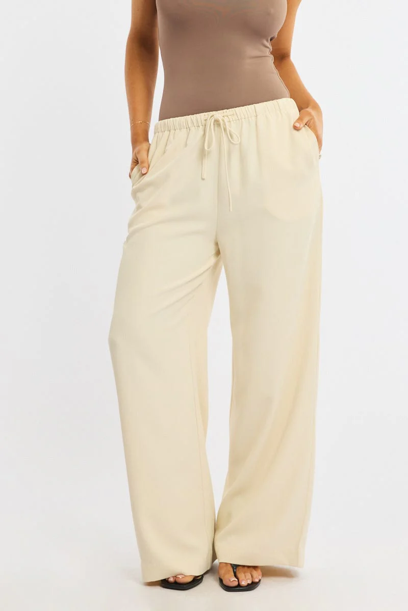 Beige Wide Leg Pants Elasticated Waist - Image 3