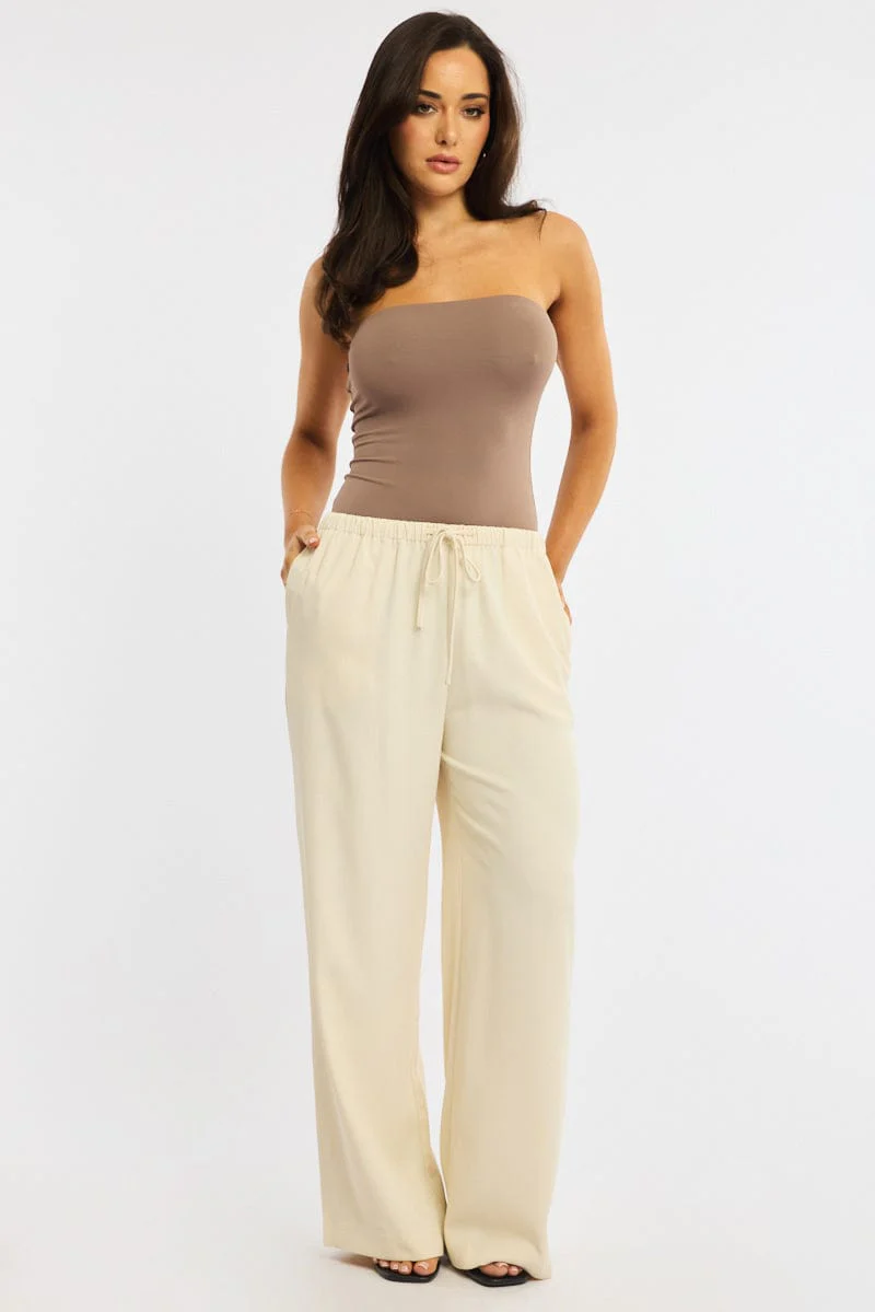 Beige Wide Leg Pants Elasticated Waist - Image 4