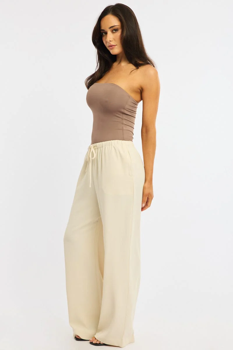 Beige Wide Leg Pants Elasticated Waist - Image 5