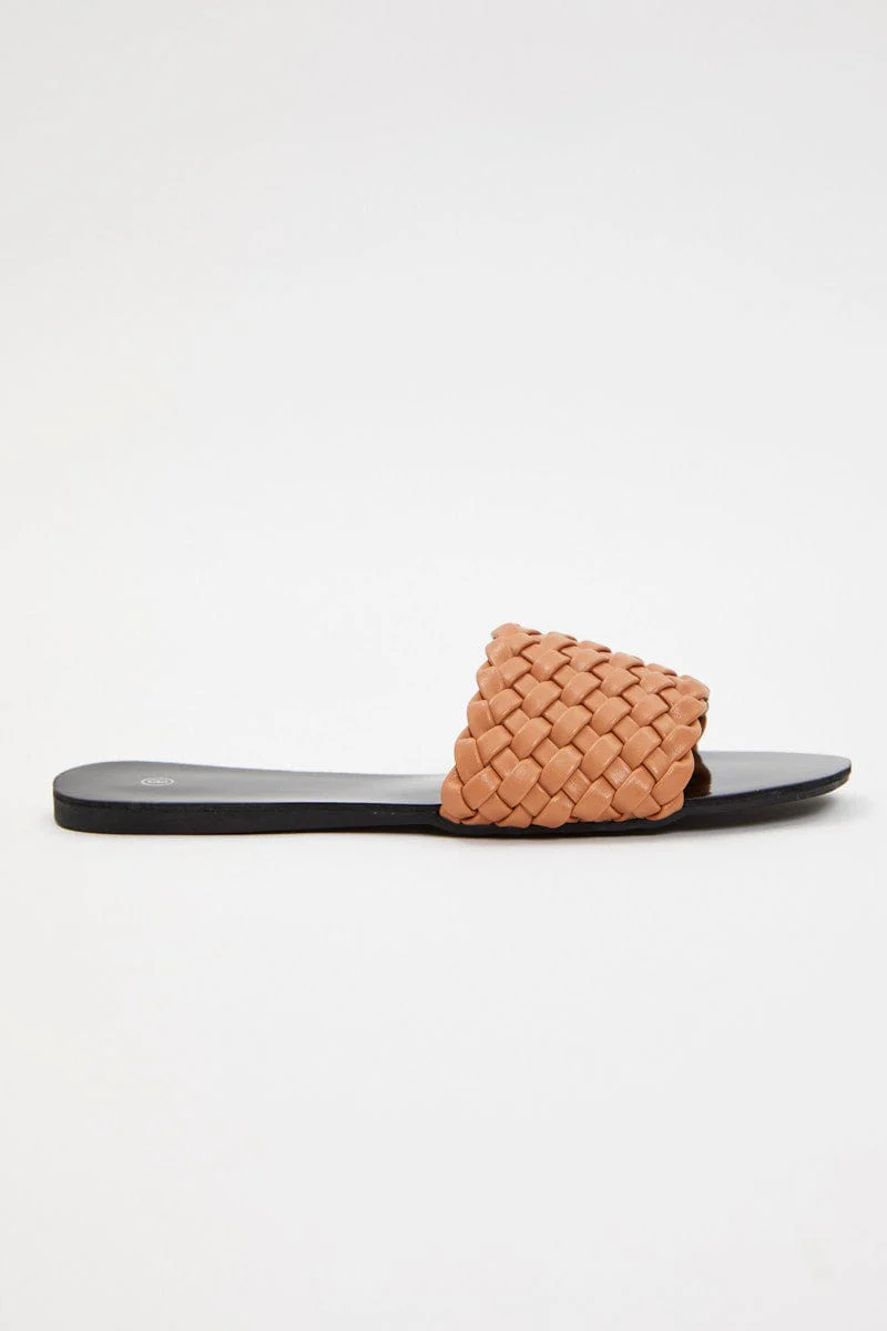 Beige Woven Flat Slides - Image 2