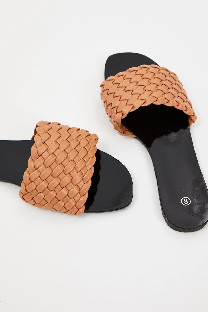 Beige Woven Flat Slides - Image 3