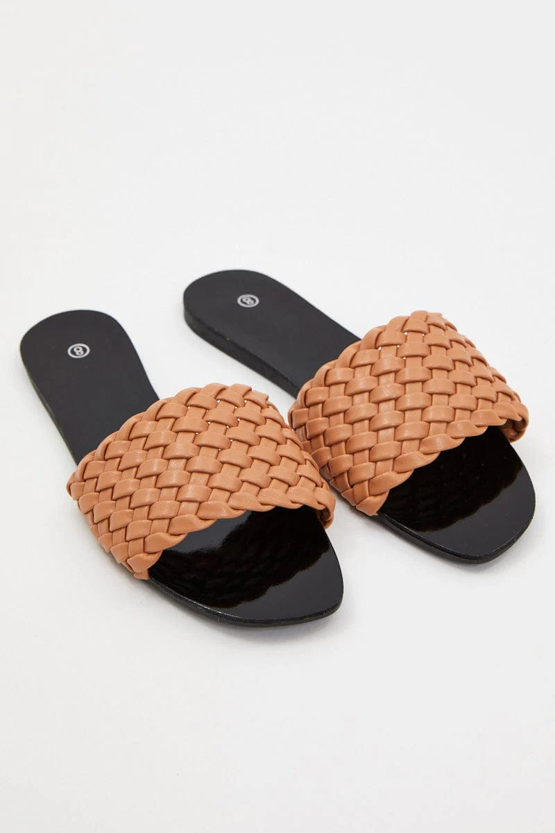 Beige Woven Flat Slides - Image 4