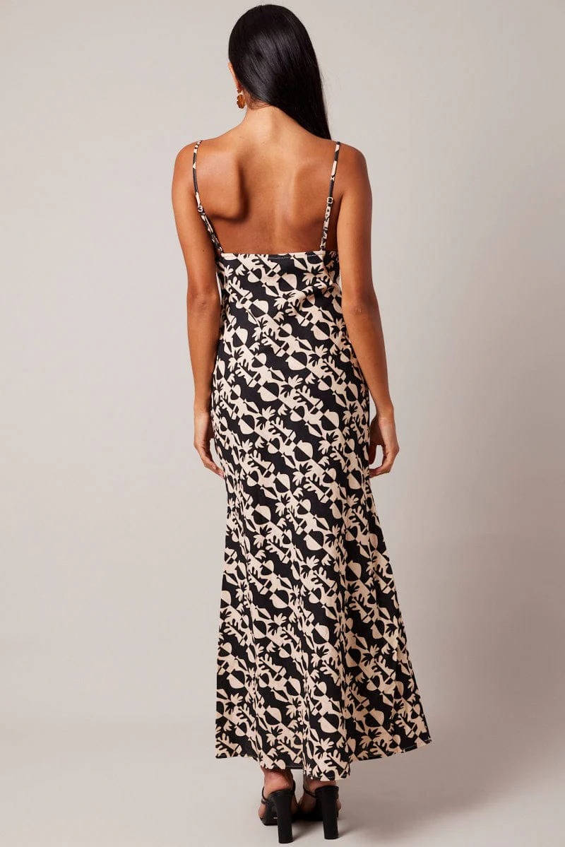 Black Abstract Maxi Dress Strappy - Image 5