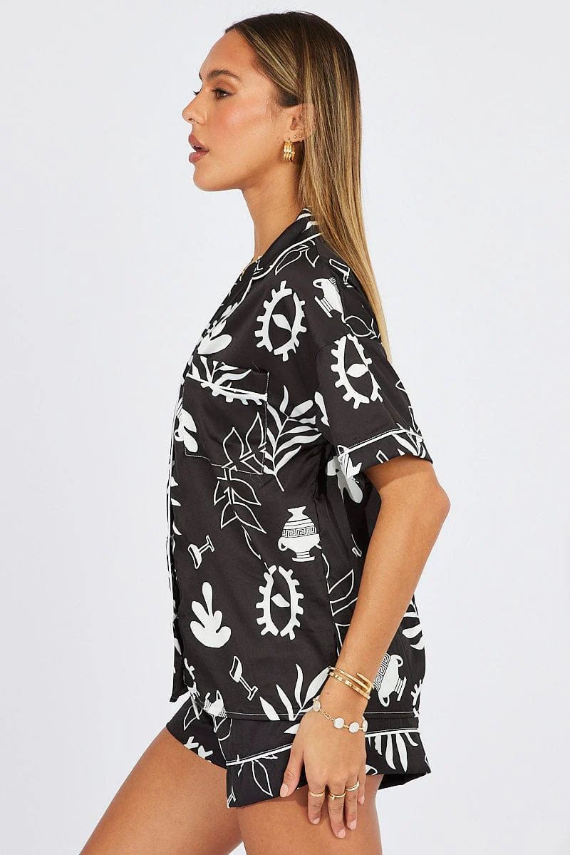 Black Abstract Pyjama Set Minimal Abstract Print PJ - Image 2