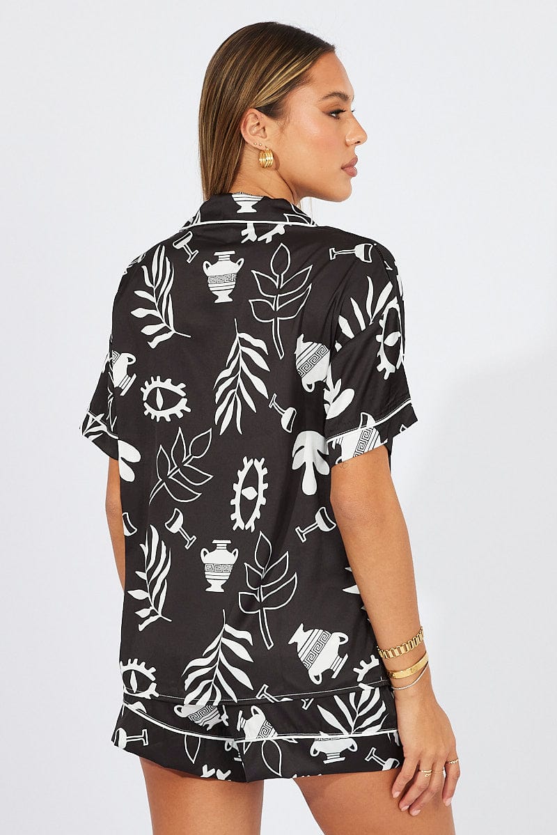 Black Abstract Pyjama Set Minimal Abstract Print PJ - Image 3