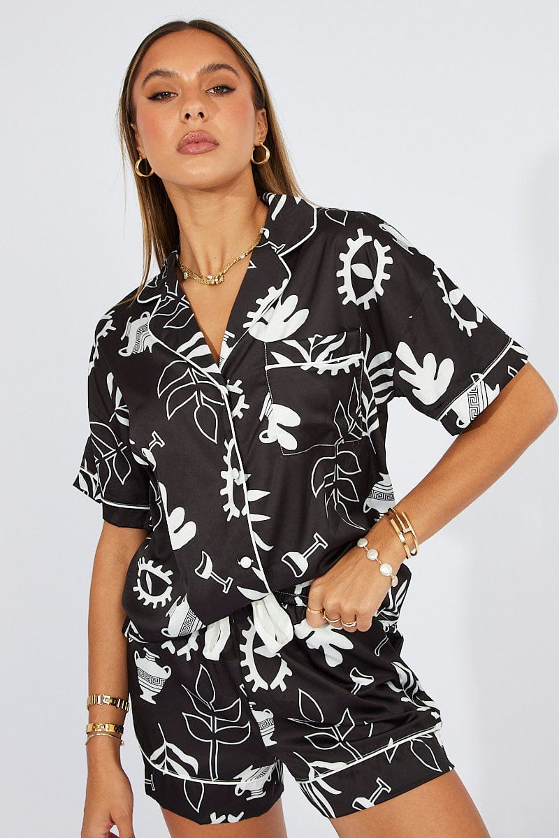 Black Abstract Pyjama Set Minimal Abstract Print PJ - Image 5
