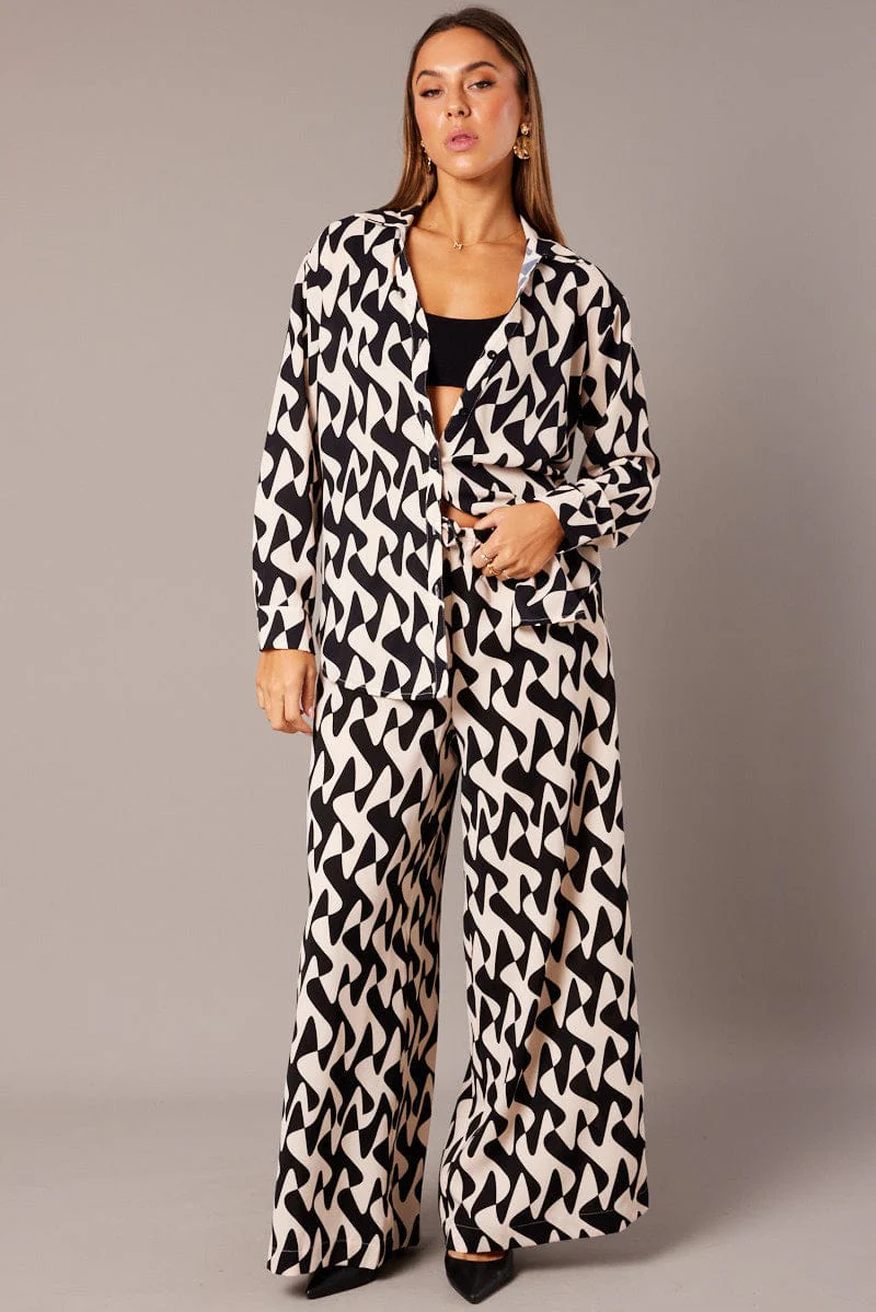 Black Abstract Relaxed Shirt Long Sleeve - Image 3