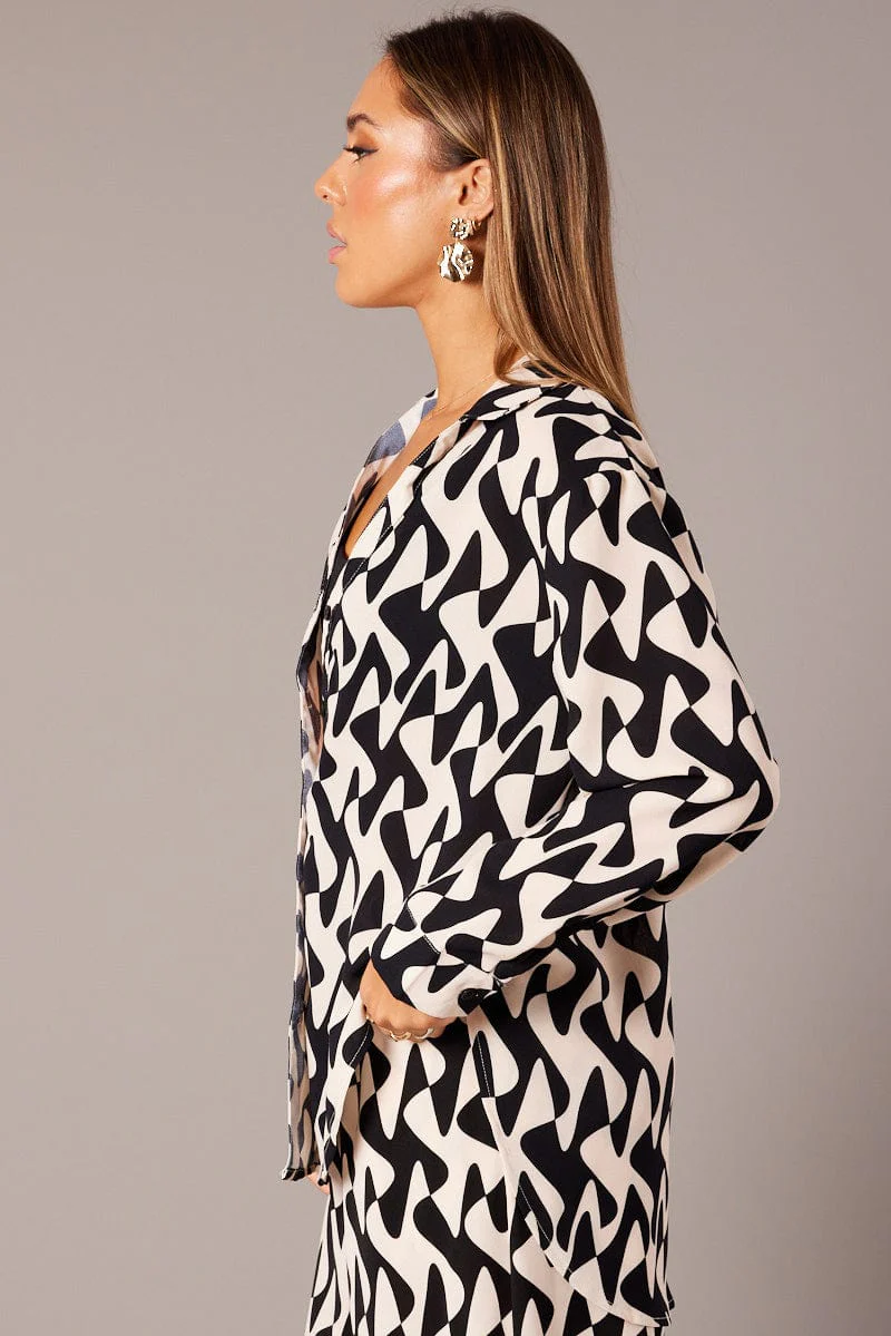 Black Abstract Relaxed Shirt Long Sleeve - Image 4