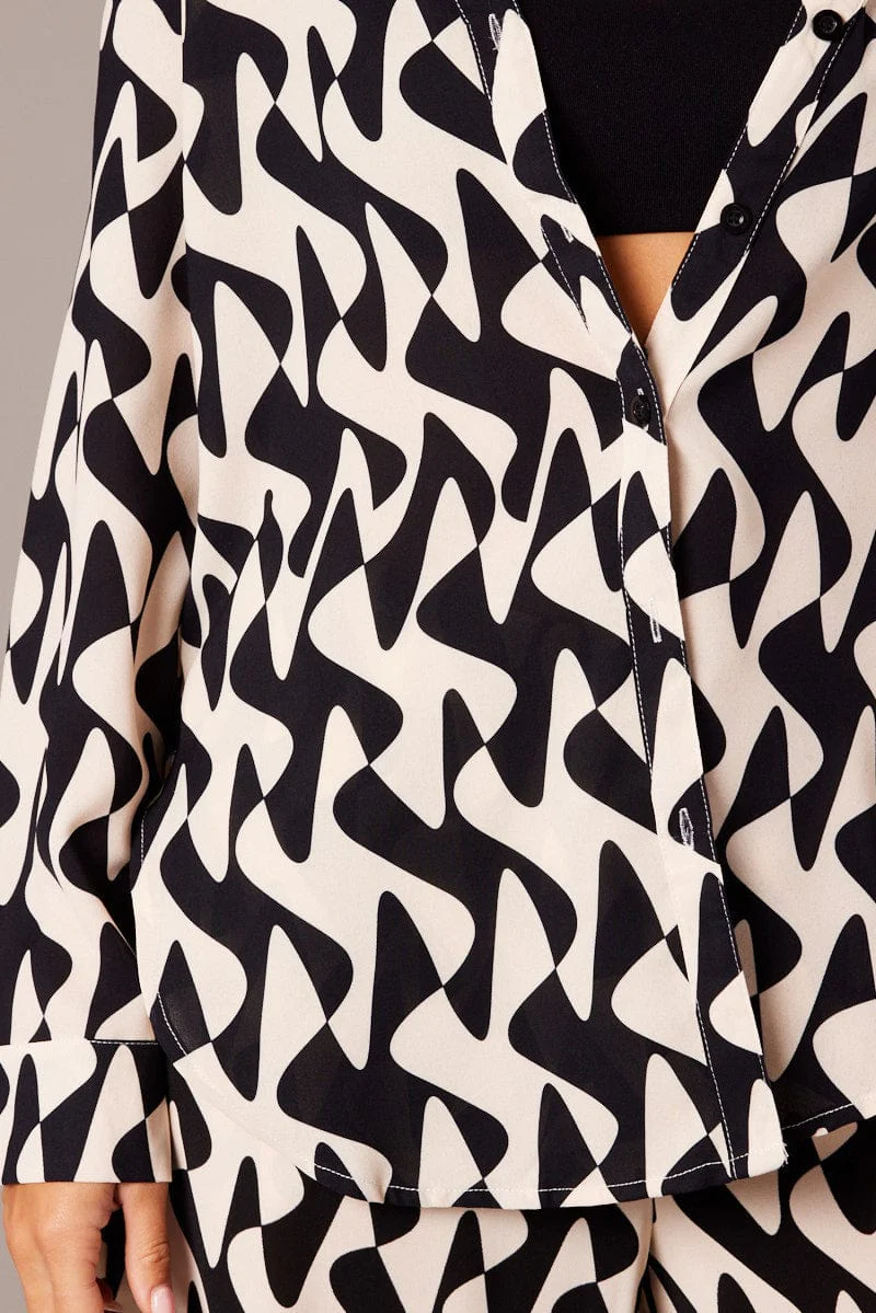 Black Abstract Relaxed Shirt Long Sleeve - Image 6