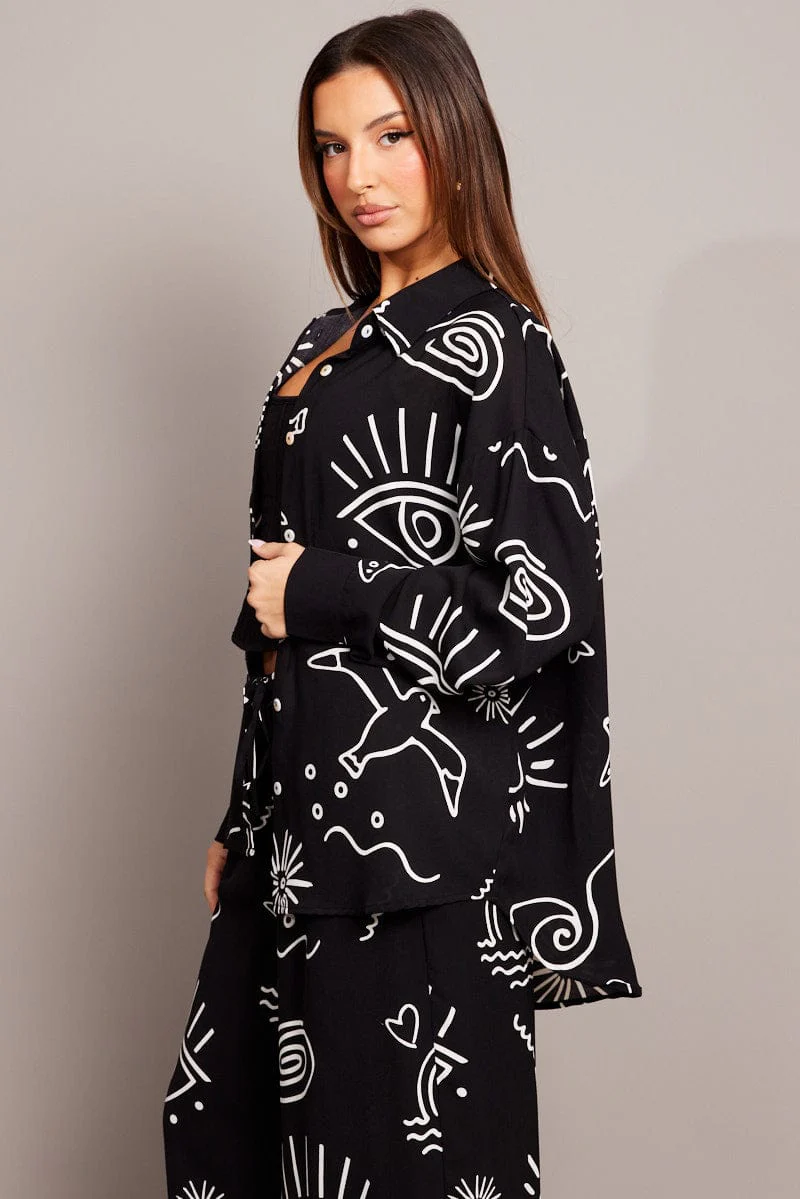 Black Abstract Relaxed Shirt Long Sleeve - Image 4