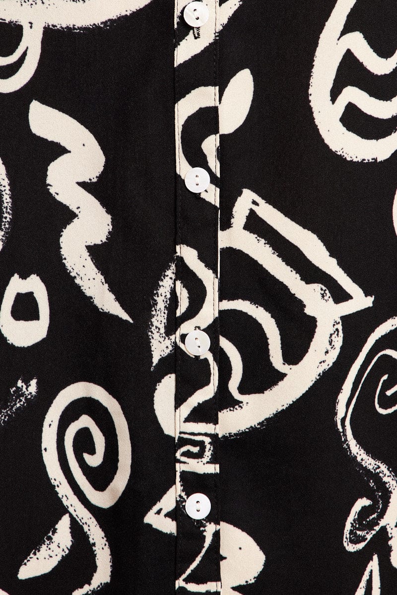 Black Abstract Relaxed Shirt Short Sleeve V-Neck - Image 6