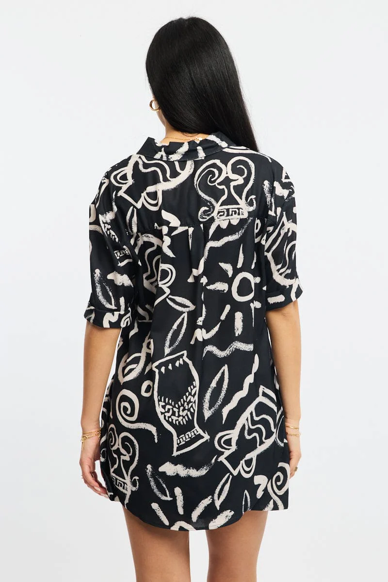 Black Abstract Relaxed Shirt Short Sleeve - Image 4