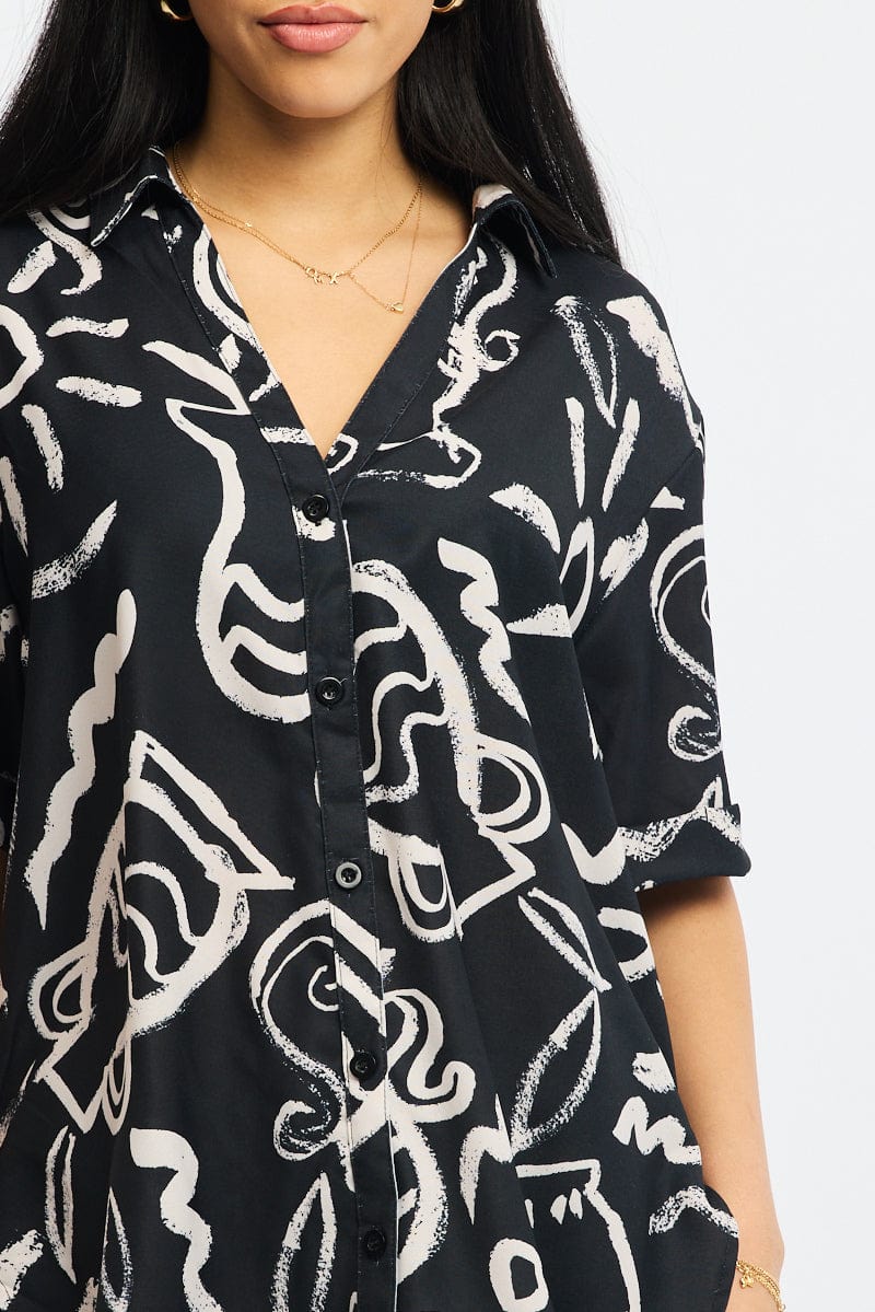 Black Abstract Relaxed Shirt Short Sleeve - Image 5