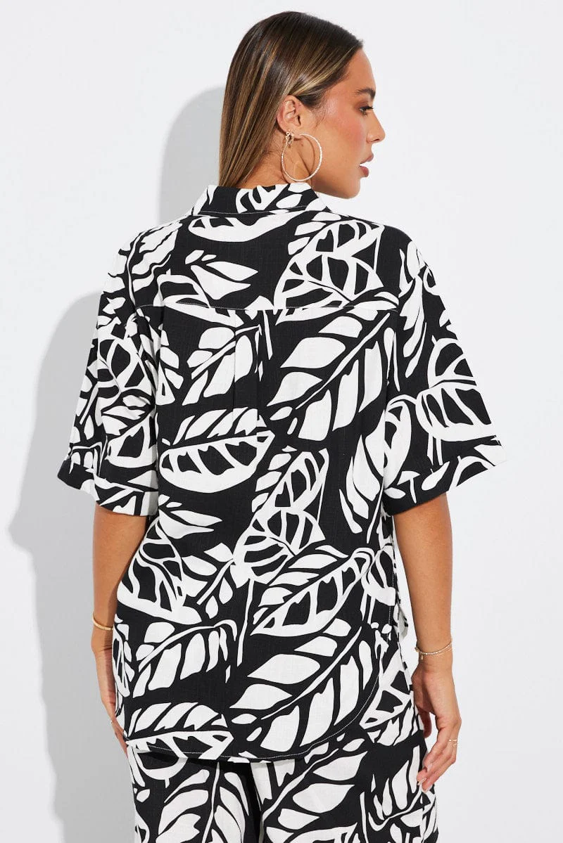 Black Abstract Shirt Short Sleeve - Image 5