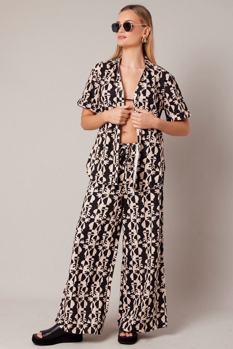 Black Abstract Wide Leg Pants High Rise - Image 2