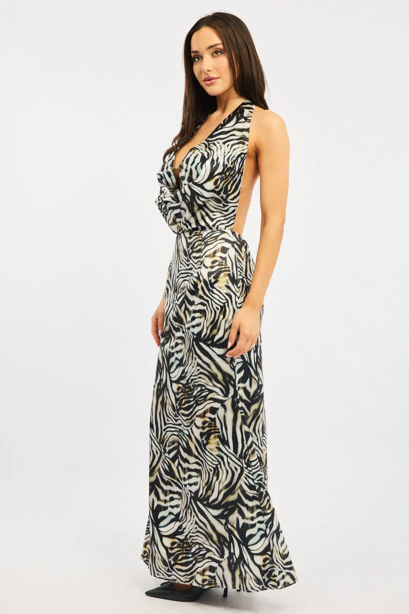 Black Animal Print Cowl Neck Maxi Dress - Image 4