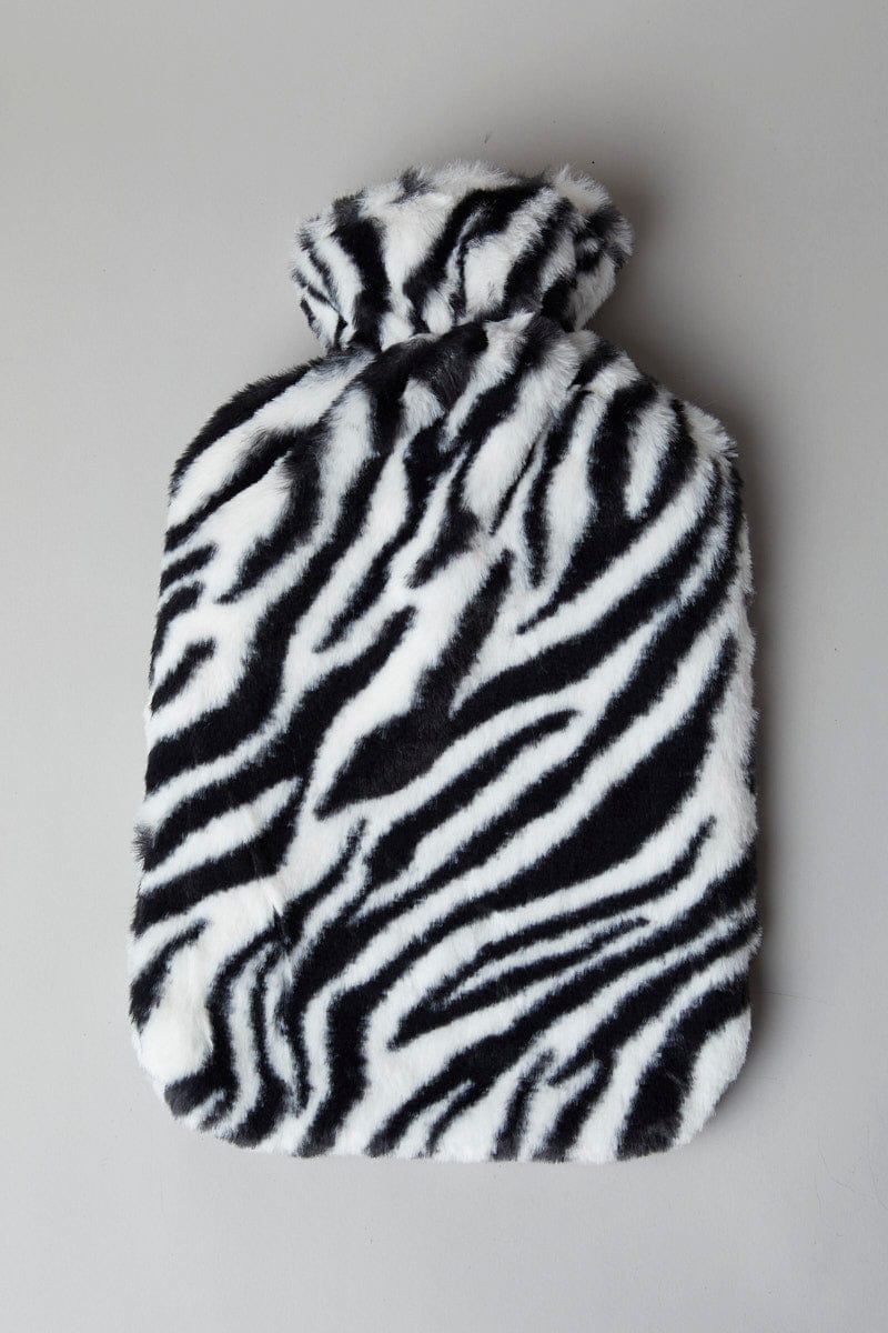 Black Animal Print Zebra Print Hot Water Bottle - Image 3