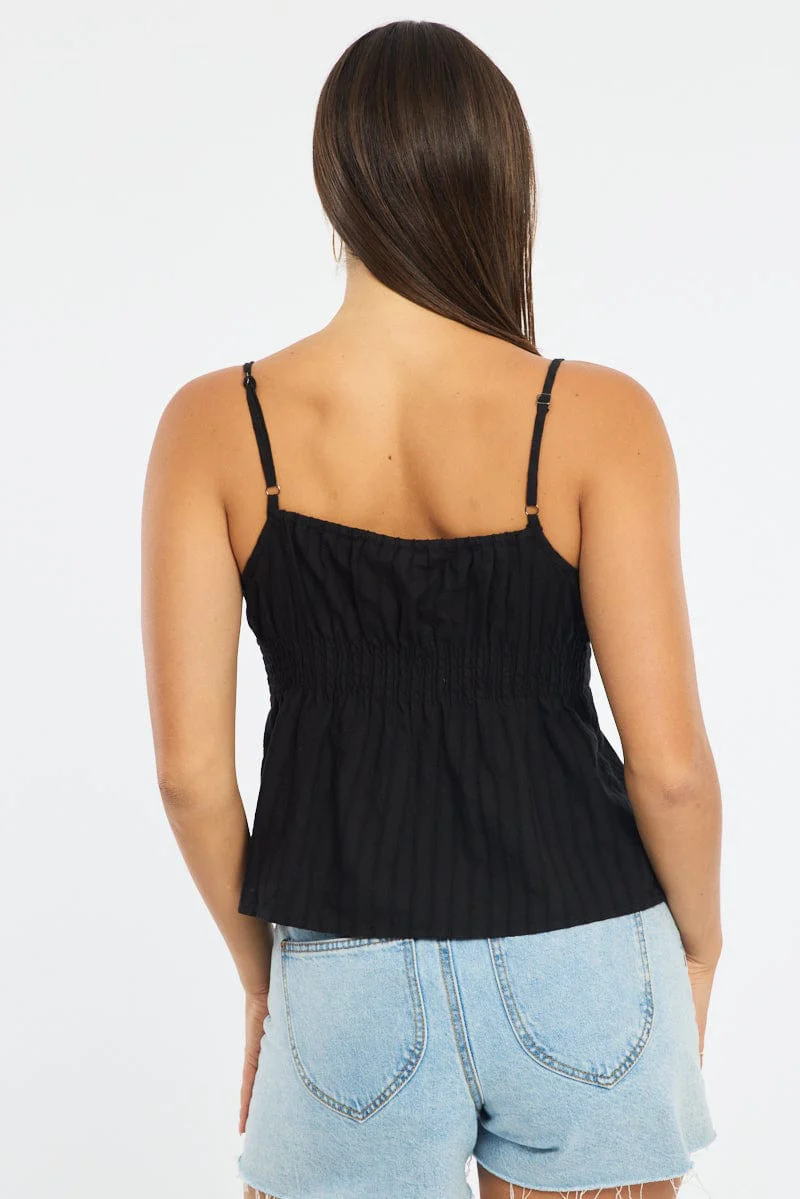 Black Babydoll Cami Sleeveless Scoop Neck Button Front - Image 4