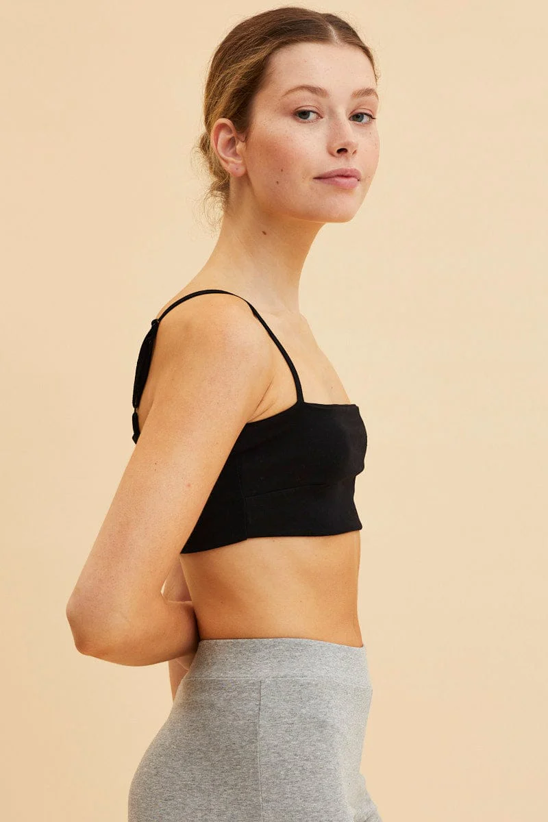 Black Bandeau Singlet Top Cotton Stretch - Image 4