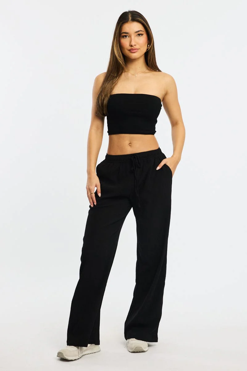 Black Bandeau Top Cotton Rib - Image 2