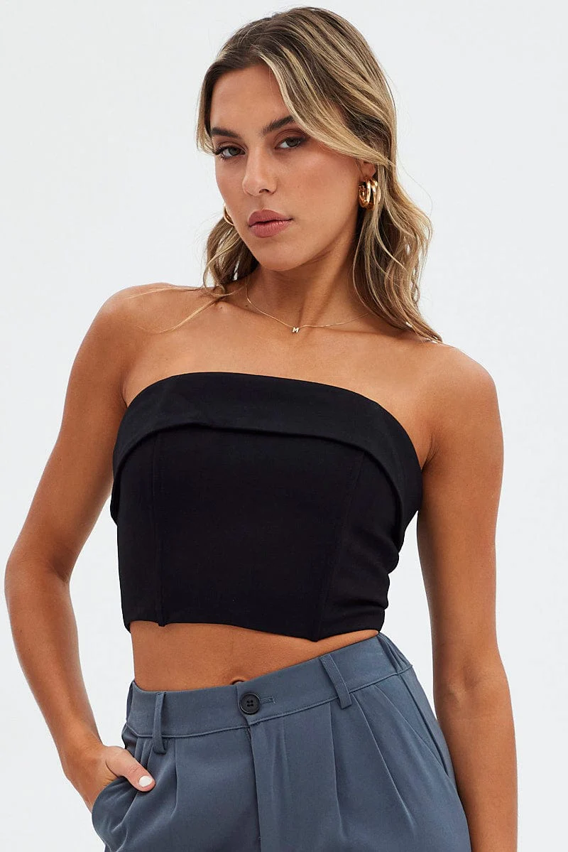 Black Bandeau Top Crop Ponte - Image 3