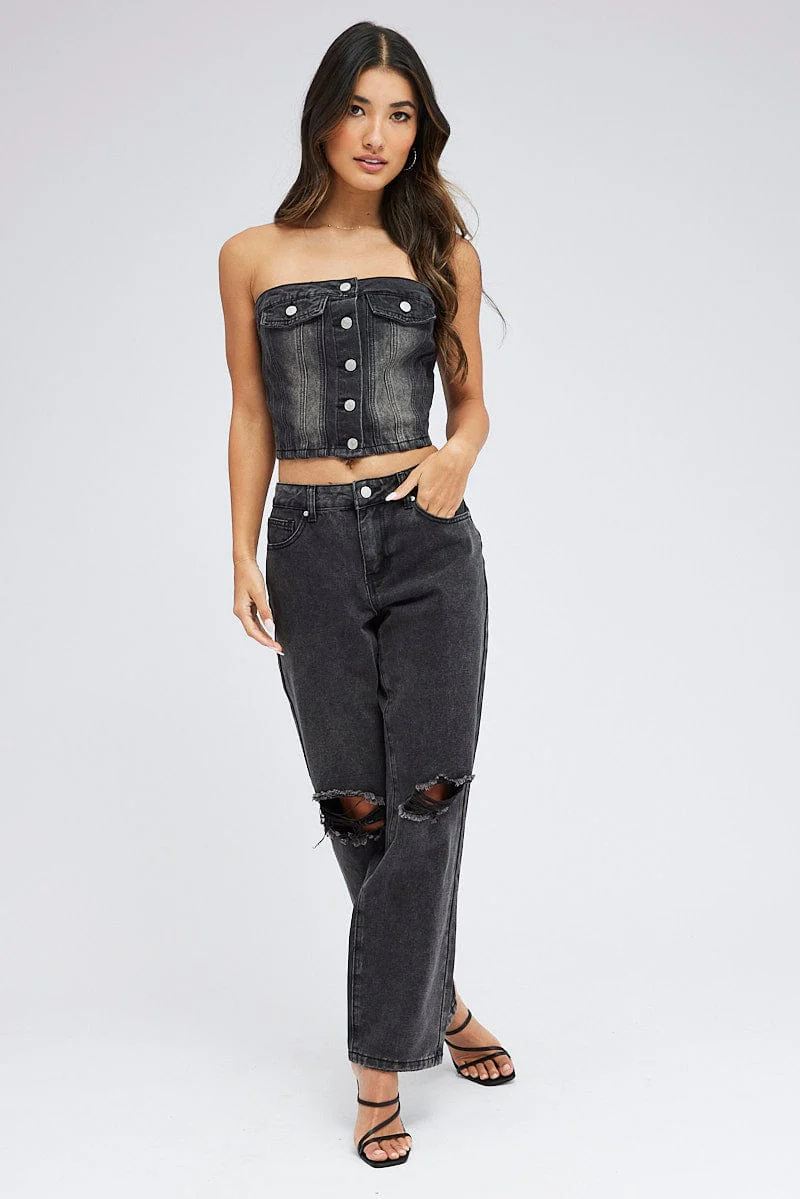Black Bandeau Top Sleeveless Corset - Image 2