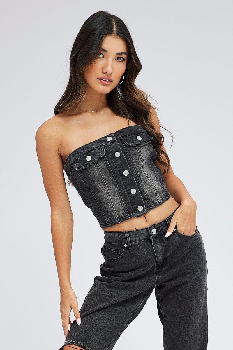 Black Bandeau Top Sleeveless Corset - Image 3