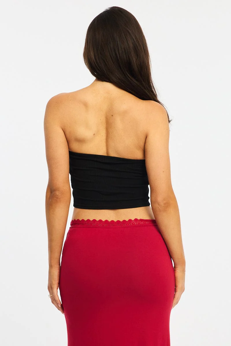 Black Bandeau Top Sleeveless Strapless Rib - Image 4
