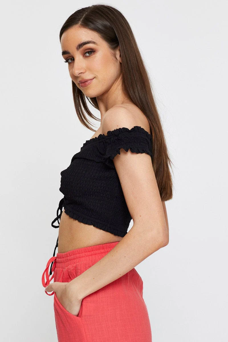 Black Bardot Top Ruche - Image 4