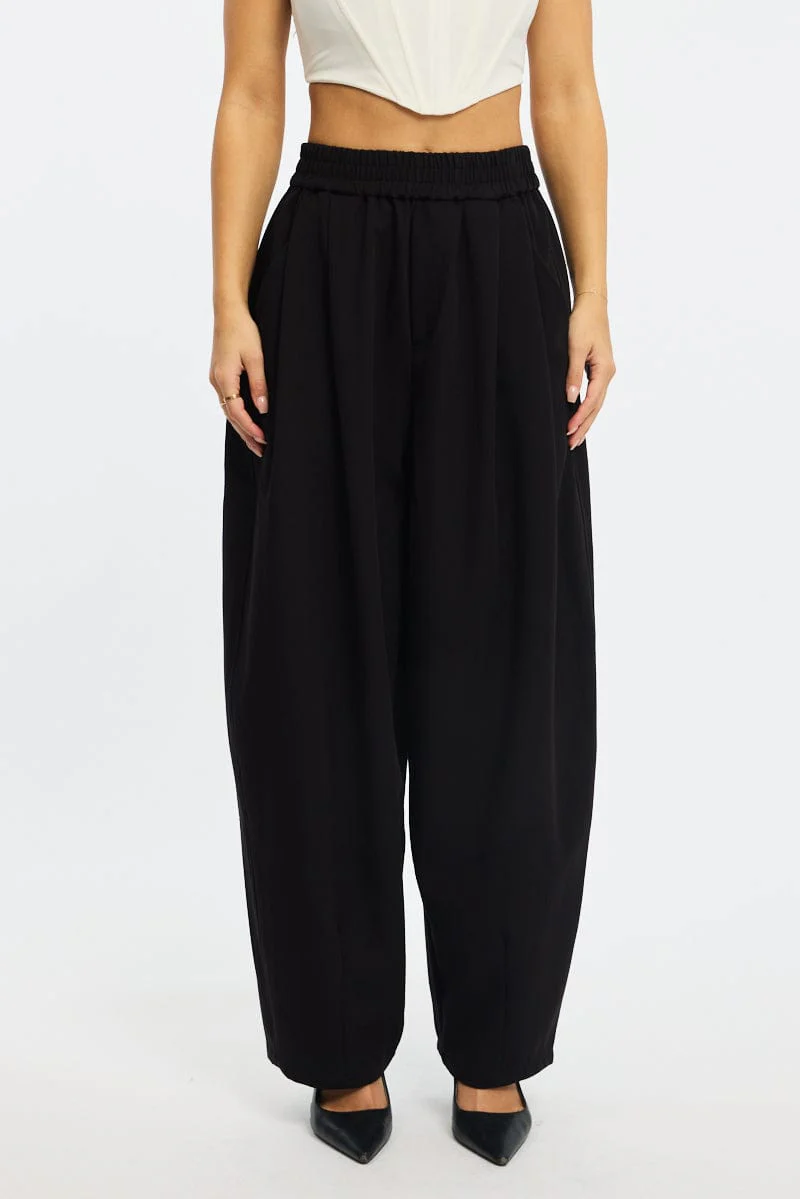 Black Barrel Leg Pant Elastic Waist - Image 2