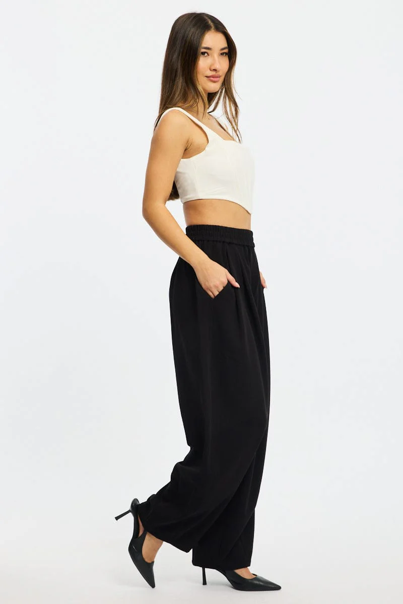 Black Barrel Leg Pant Elastic Waist - Image 3