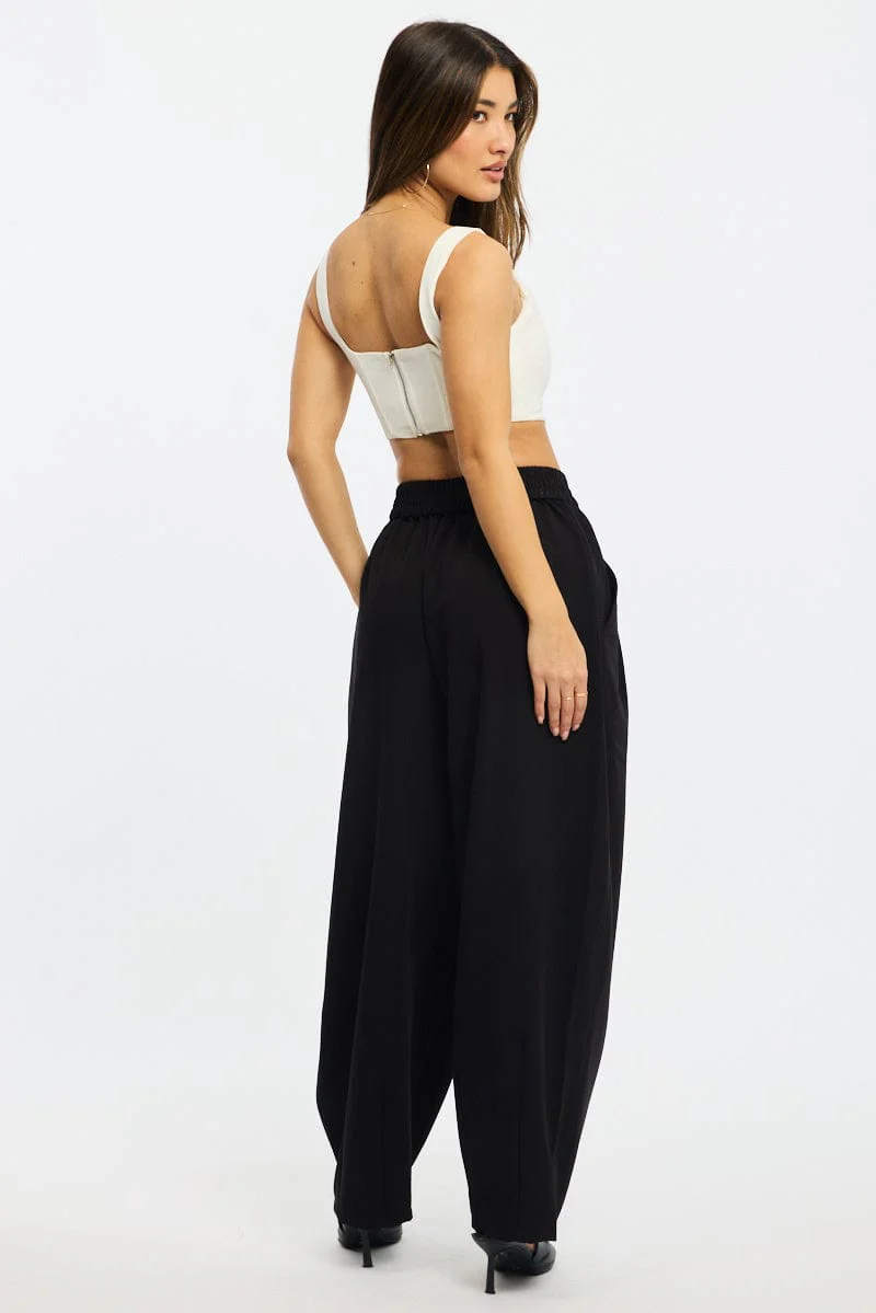 Black Barrel Leg Pant Elastic Waist - Image 4