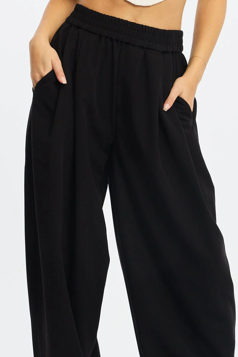 Black Barrel Leg Pant Elastic Waist - Image 5
