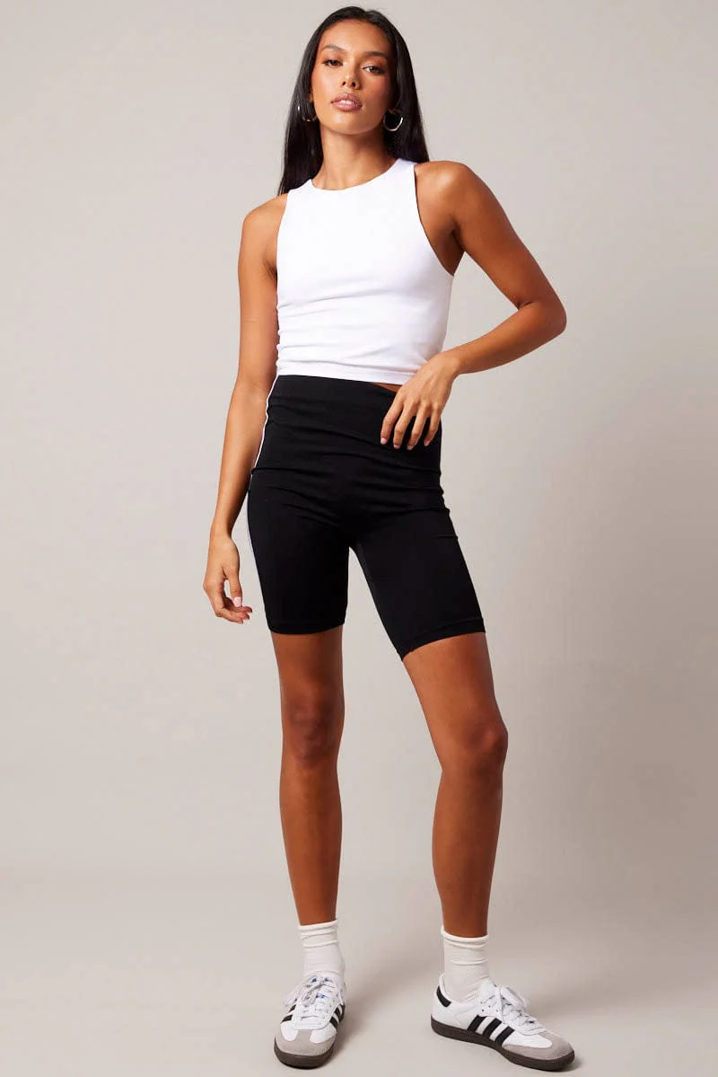 Black Bike Shorts Seamless Side Stripe - Image 2