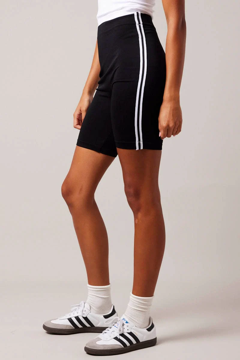 Black Bike Shorts Seamless Side Stripe - Image 4