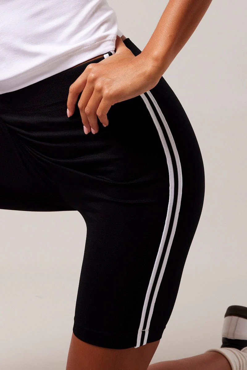Black Bike Shorts Seamless Side Stripe - Image 6