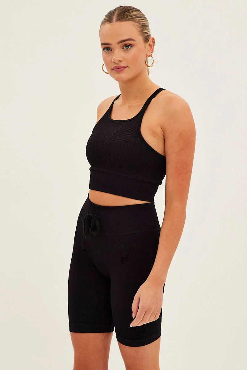 Black Biker Shorts Activewear High Rise Seamless - Image 4